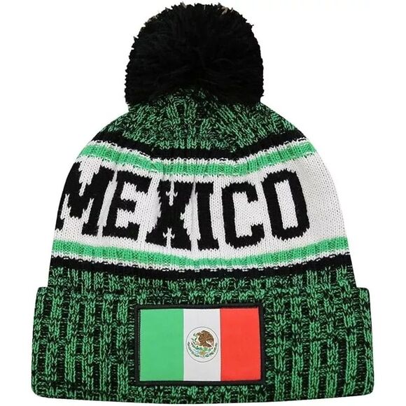 Icon Sports Mexico National Flag Crowned Adult Unisex Pom Beanie Green - Picture 1 of 3